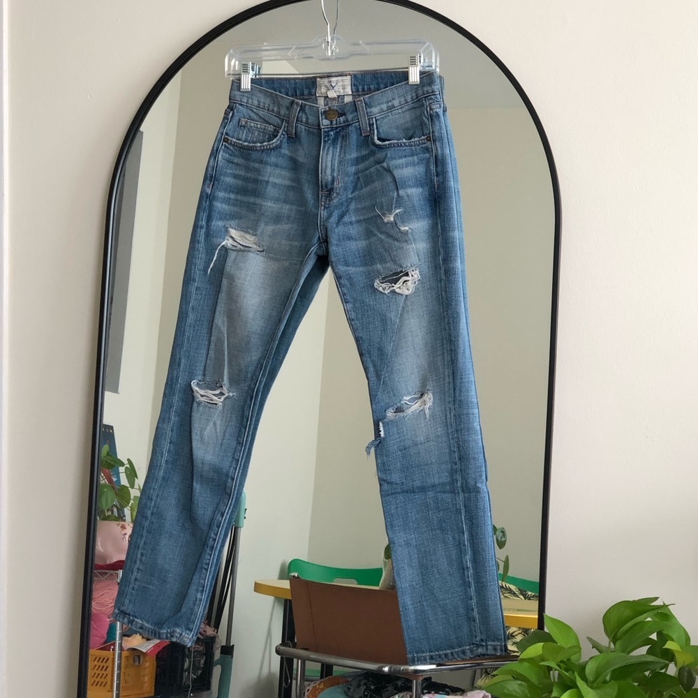 Current/Elliott Straight Leg Distressed Denim Jeans